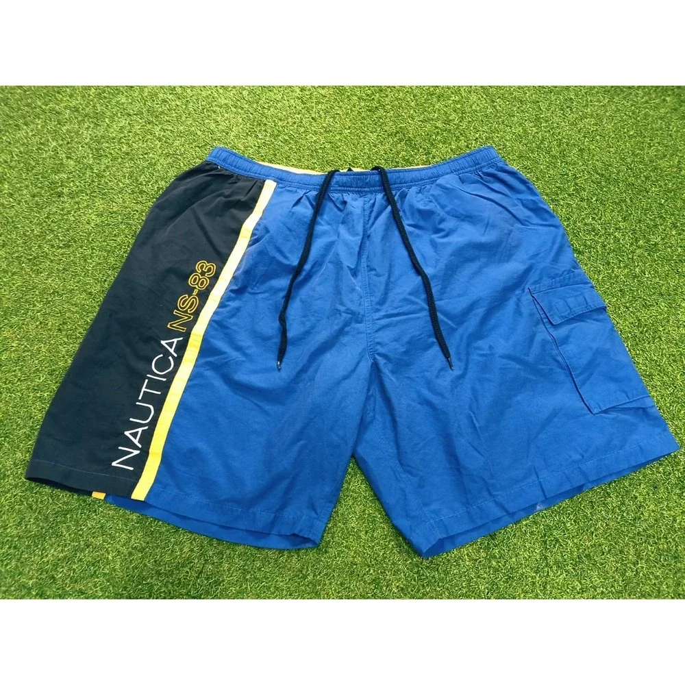 Nautica Ns-83 Swim Shorts Mens 2XLT Blue‎ Graphic Cotton Mesh Lined Swimwear
